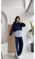 Gömlekli Taşlı Modal Takım Lacivert