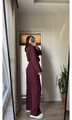 Grant Çizgili Takım Bordo