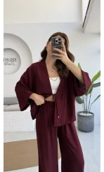 Grape Kimono Takım - Bordo - 8002