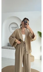 Grape Kimono Takım - Vizon - 8002