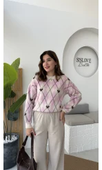 Gretta Kalp Detaylı Baklavalı Triko Kazak - Taş Pudra - Kod: 9032