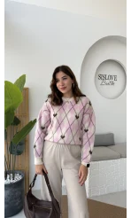 Gretta Kalp Detaylı Baklavalı Triko Kazak - Taş Pudra - Kod: 9032