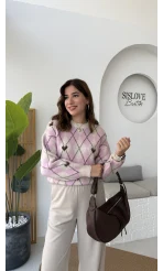 Gretta Kalp Detaylı Baklavalı Triko Kazak - Taş Pudra - Kod: 9032