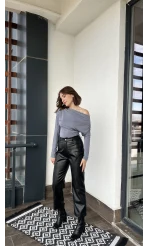 Gri Düşük Yaka Yarasa Kol Bluz