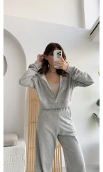 Gri Fermuarlı Kapüşonlu Eşofman Takımı - KOD:4936