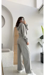 Gri Fermuarlı Kapüşonlu Eşofman Takımı - KOD:4936