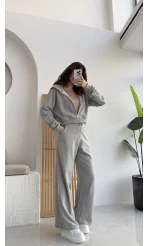 Gri Fermuarlı Kapüşonlu Eşofman Takımı - KOD:4936