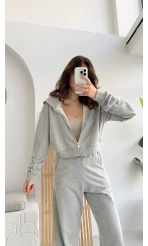 Gri Fermuarlı Kapüşonlu Eşofman Takımı - KOD:4936