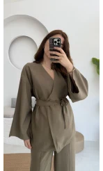 Gues Bağlamalı Kimono Takım Haki