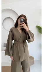 Gues Bağlamalı Kimono Takım Haki