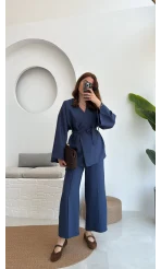 Gues Bağlamalı Kimono Takım Lacivert