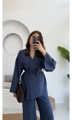 Gues Bağlamalı Kimono Takım Lacivert