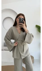 Gues Bağlamalı Kimono Takım Su Yeşili