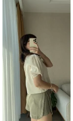 Gül Balon Kol Krem Gömlek
