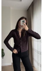 Gümüş Düğme Detaylı Hırka Acı Kahve