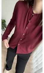 Gümüş Düğme Detaylı Hırka Bordo