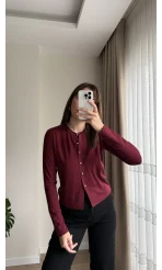 Gümüş Düğme Detaylı Hırka Bordo