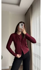 Gümüş Düğme Detaylı Hırka Bordo