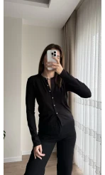 Gümüş Düğme Detaylı Hırka Siyah