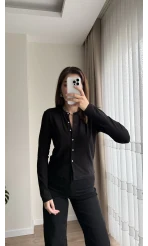 Gümüş Düğme Detaylı Hırka Siyah