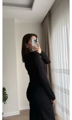 Gümüş Düğme Detaylı Hırka Siyah