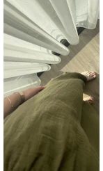 Haki Boyundan Bağlamalı Müslin Kumaş Takım