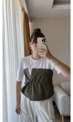 Haki Çizgili Detay T-Shirt