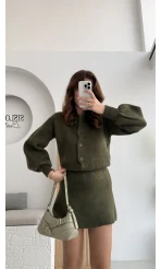 Haki Mini Etek Hırka Takım