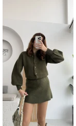 Haki Mini Etek Hırka Takım