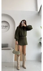 Haki Mini Etek Hırka Takım