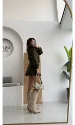 Haki Mini Etek Hırka Takım