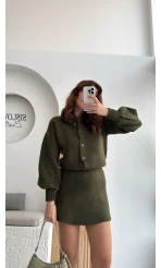 Haki Mini Etek Hırka Takım