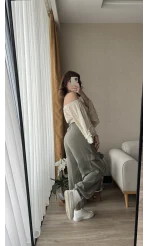 Haki Müslin Kumaş Kargo Pantolon