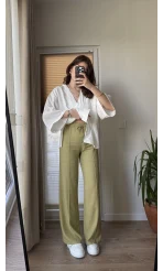 Haki Palazzo Keten Pantolon
