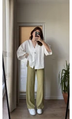 Haki Palazzo Keten Pantolon