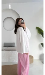 Happyi Bağlamalı Keten Bluz Beyaz