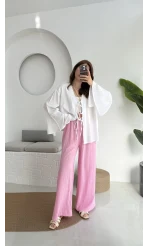 Happyi Bağlamalı Keten Bluz Beyaz