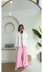 Happyi Bağlamalı Keten Bluz Beyaz