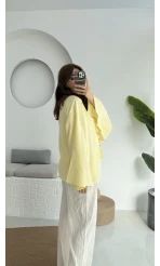 Happyi Kimono Bağlamalı Keten Bluz Sarı