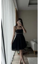 Hasır Detay Keten Elbise