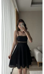 Hasır Detay Keten Elbise