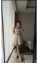 Hasır Detay Keten Elbise