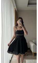 Hasır Detay Keten Elbise