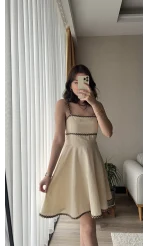 Hasır Detay Keten Elbise