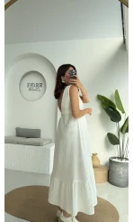 Hazel V Yaka Elbise - 3043 - Beyaz