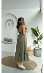 Hazel V Yaka Elbise - 3043 - Haki