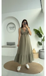 Hazel V Yaka Elbise - 3043 - Haki