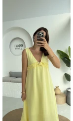 Hazel V Yaka Elbise - 3043 - Sarı