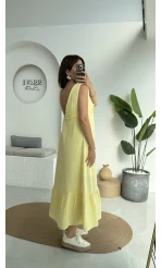 Hazel V Yaka Elbise - 3043 - Sarı