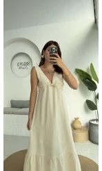 Hazel V Yaka Elbise - 3043 - Taş